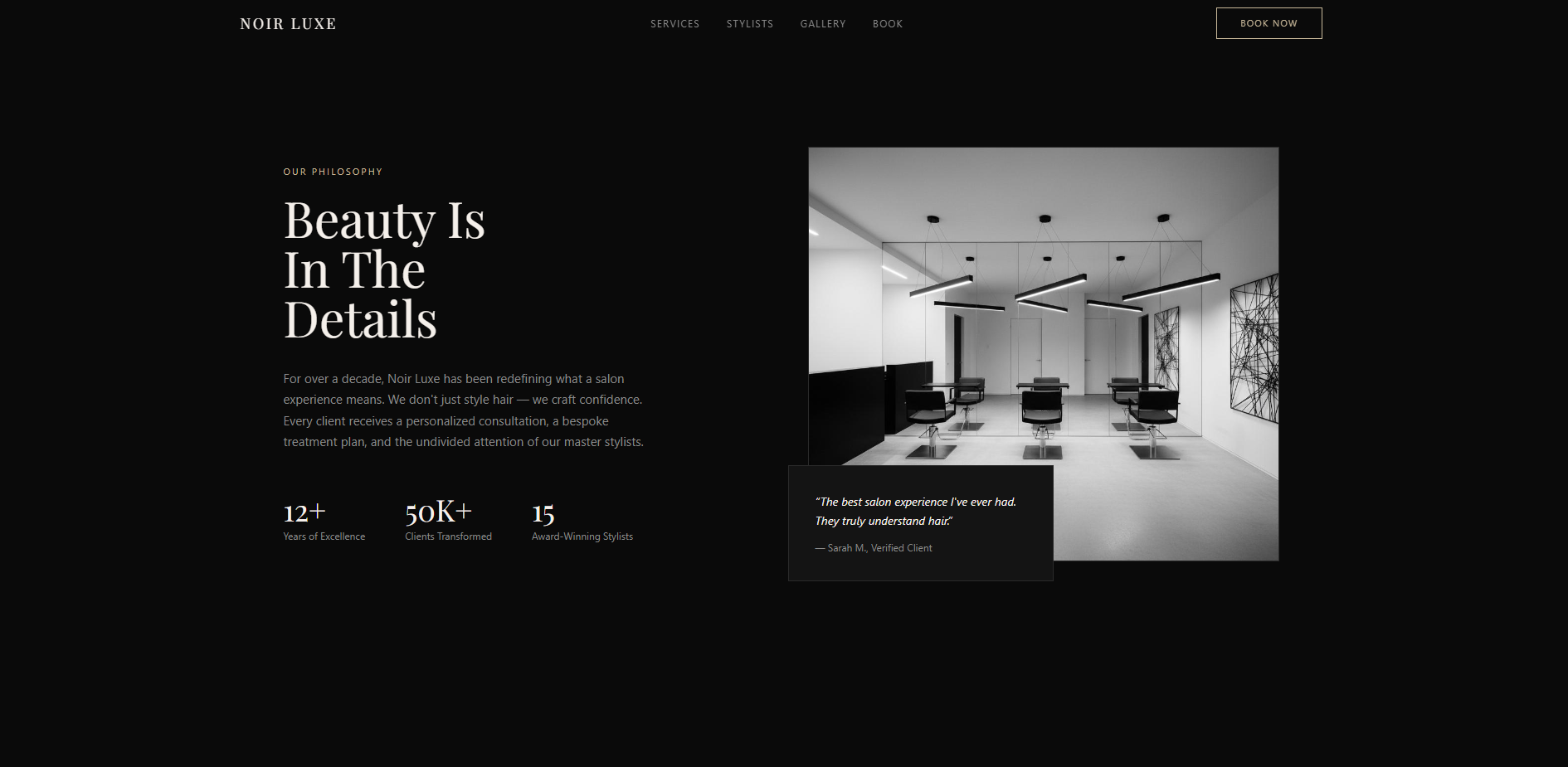 Noir Luxe service section screenshot
